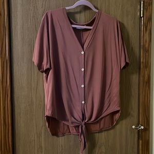 Mauve Tie Bottom Button Down Top - Large
